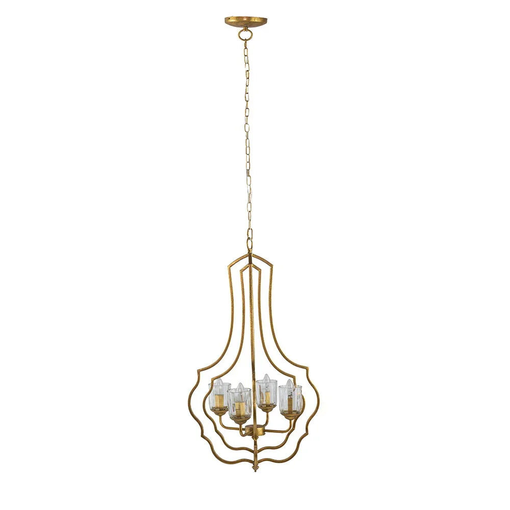 4 Light Metal Chandelier, Hanging Light Fixture With Adjustable Chain For Kitchen, Bulb Not Included - Gold - Furniture Home Direct