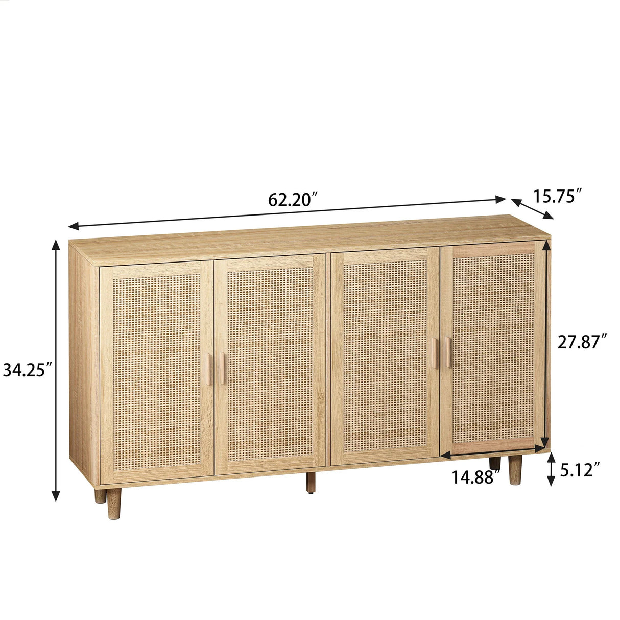 Elegant And Functional Rattan Decorative Storage Cabinet With 4 Doors - Furniture Home Direct