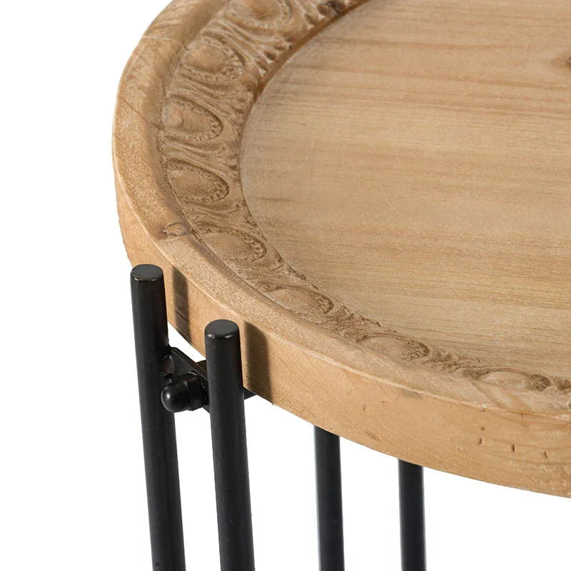 Round Side Table With Wood Top, End Table For Living Room Bedroom - Black Brown - Furniture Home Direct