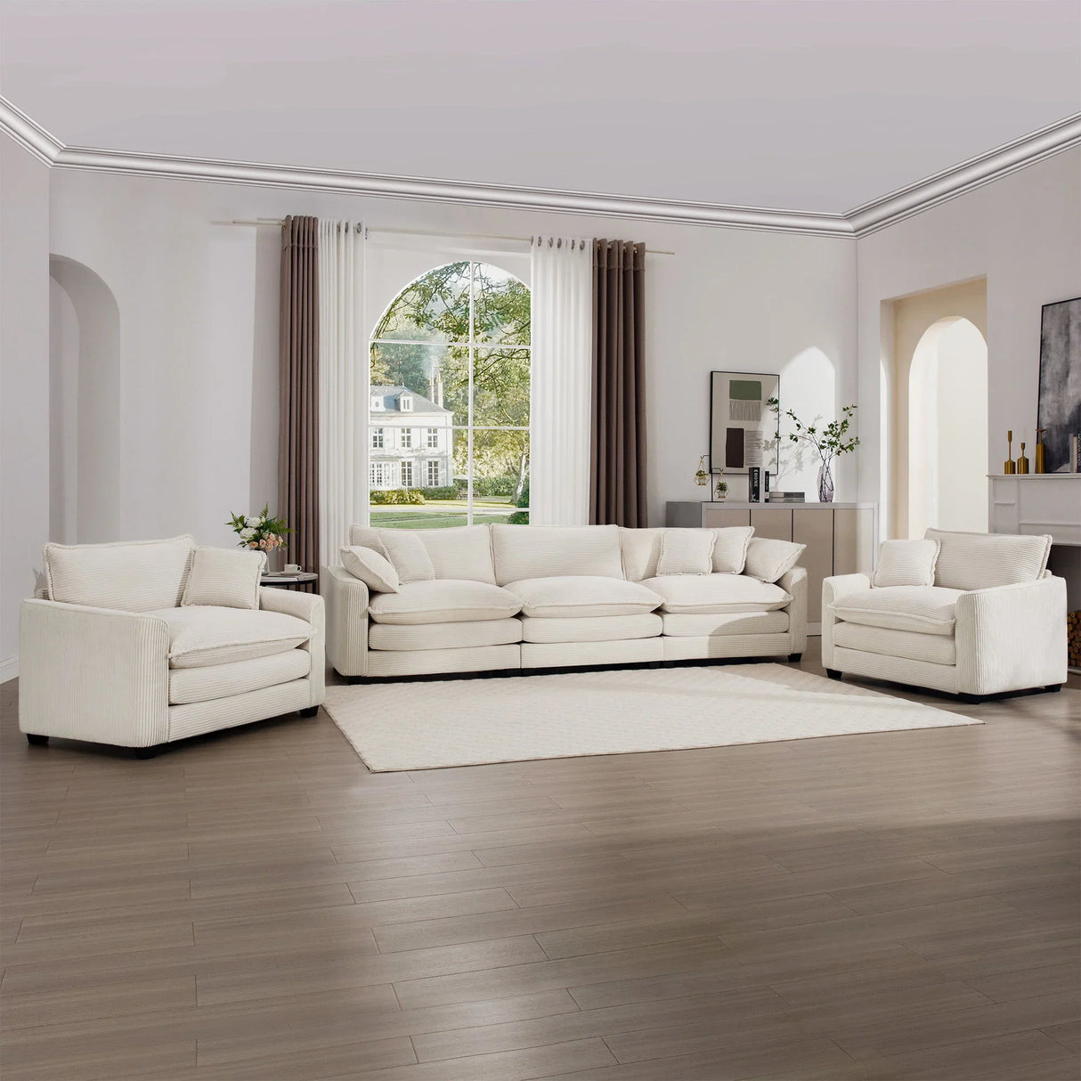 Elegant Corduroy Oversized Sectional Sofa Set With Deep Seats And Flexible Layout - Furniture Home Direct
