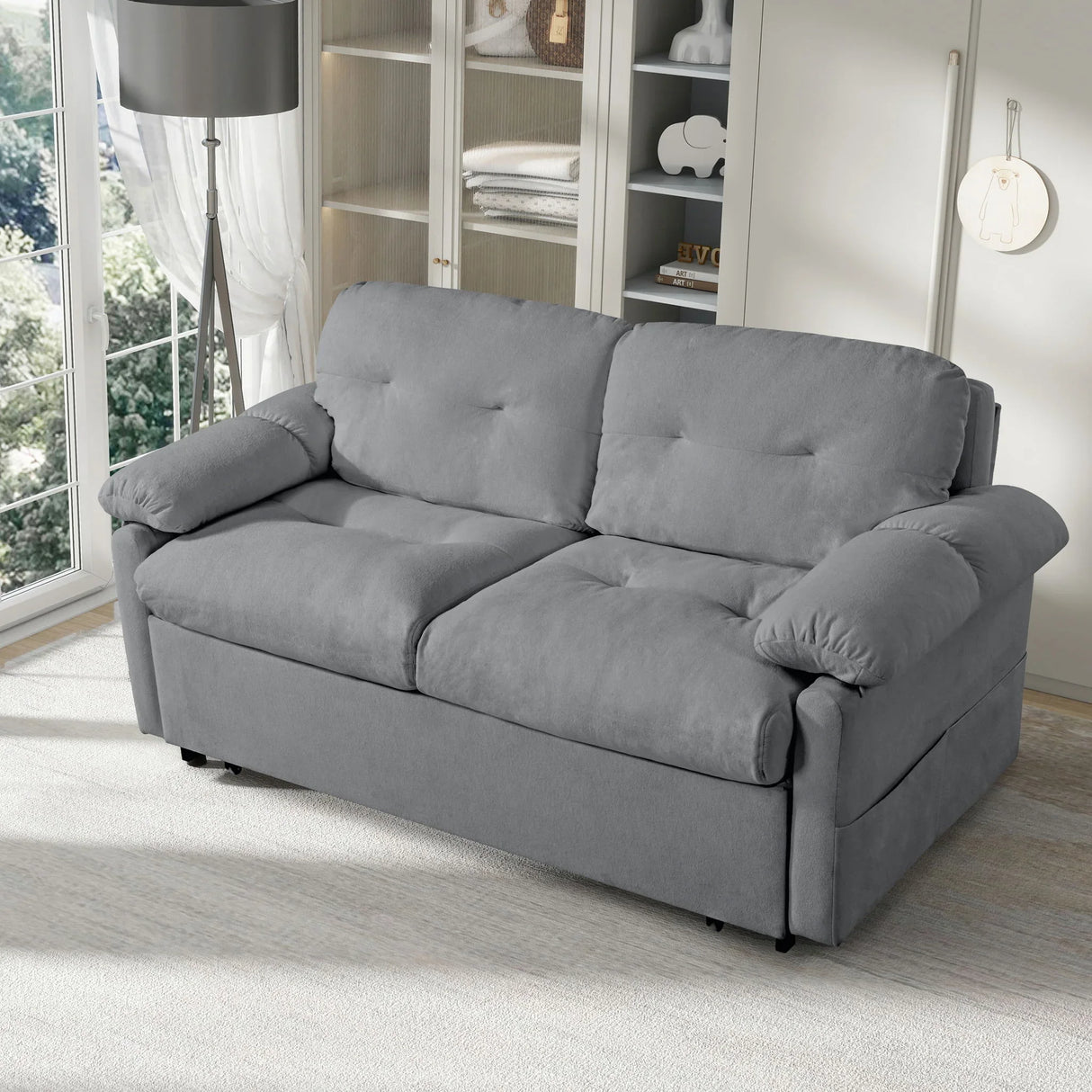 Modern Convertible Sleeper Sofa Bed With Pull-Out Queen Design, Side Storage & Thick Cushions - Furniture Home Direct