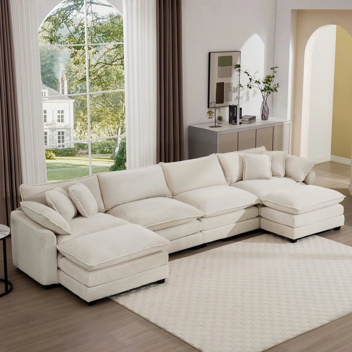 Modern Oversized Modular Cushion Sofa With Ottoman, Low Back, Deep Seating Sofa Set - Furniture Home Direct
