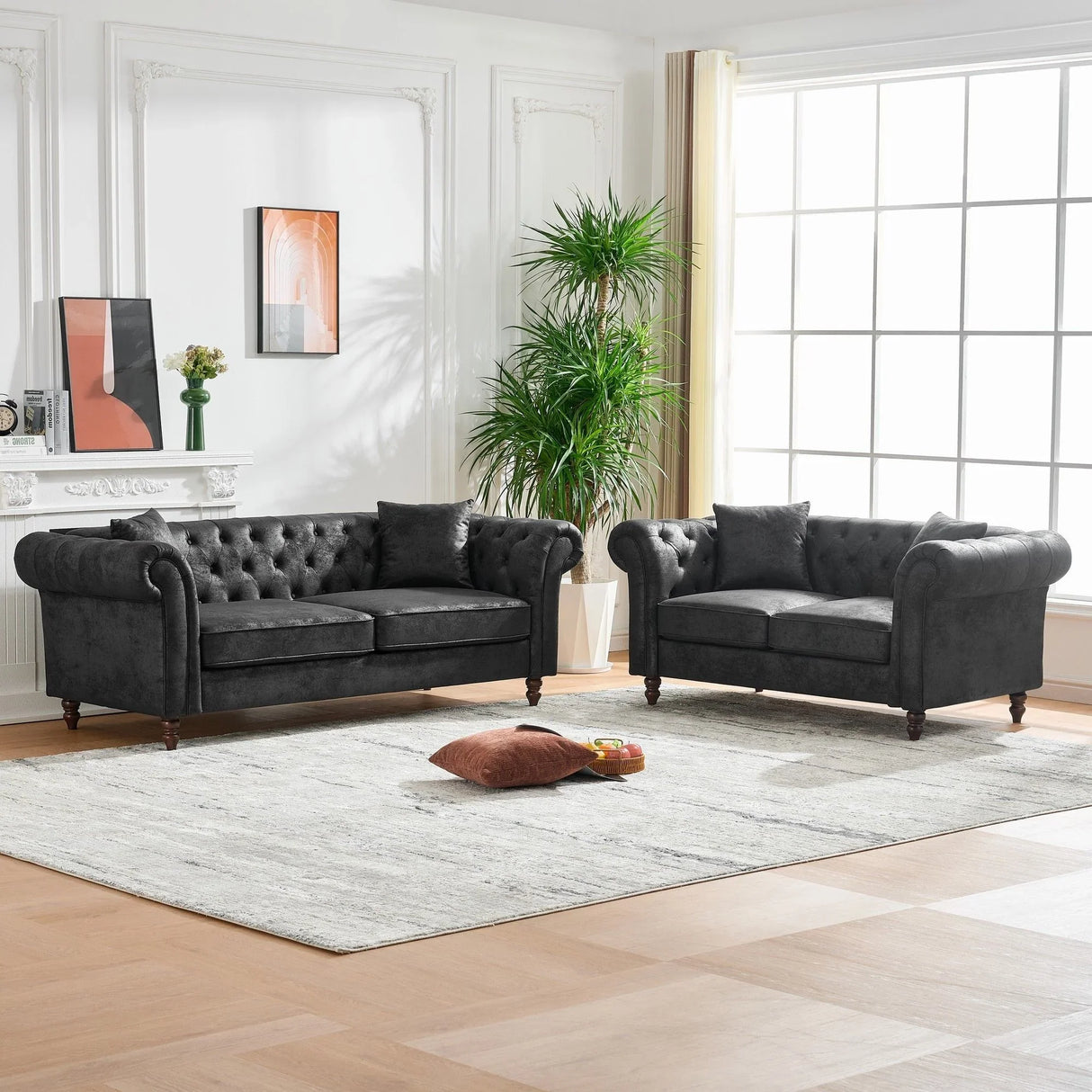 Chesterfield 3 And 2 Seater Sofa Set, High Tech Fabric Upholstered Couch For Living Room - Furniture Home Direct