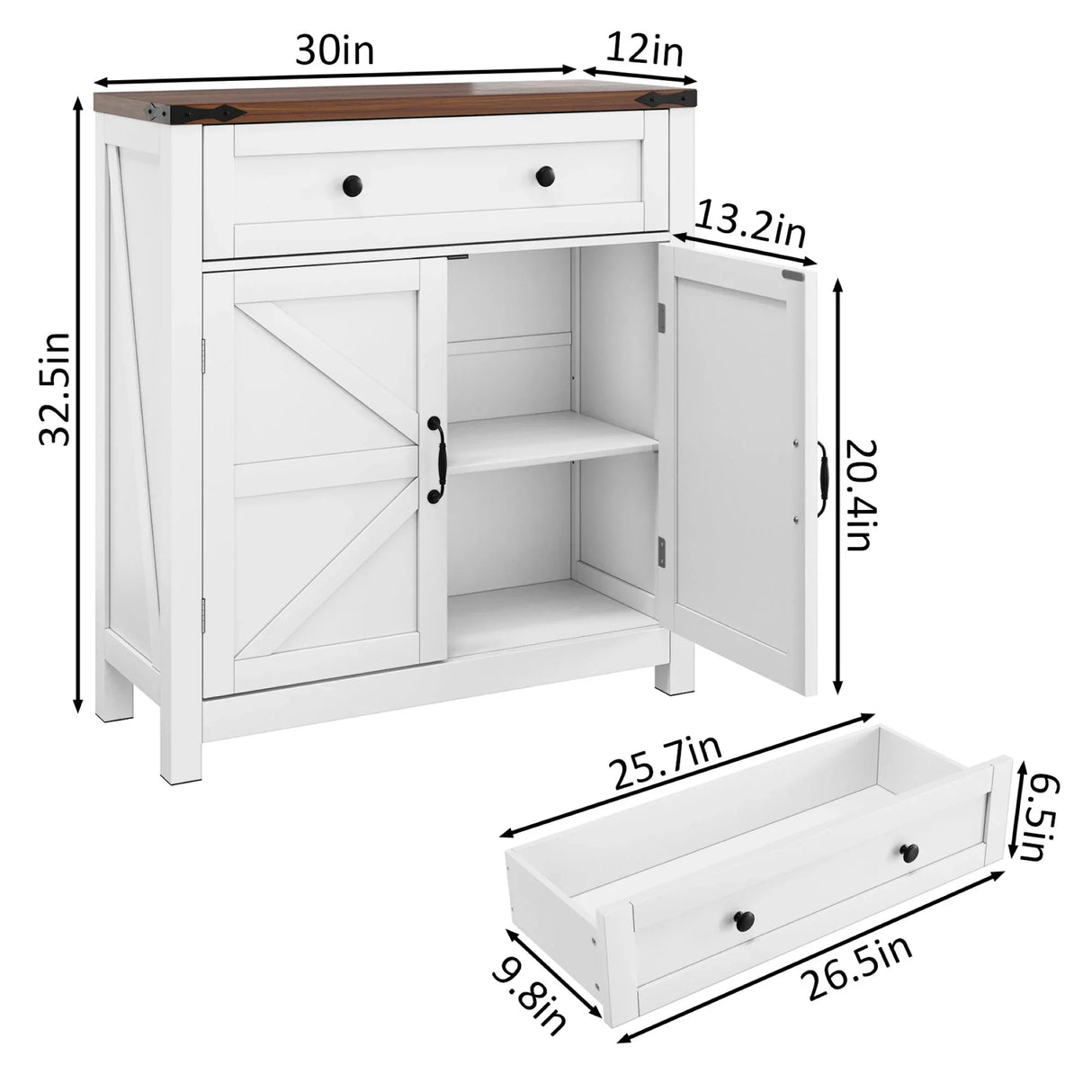 Farmhouse Storage Cabinet With Drawer And Adjustable Shelf - Furniture Home Direct