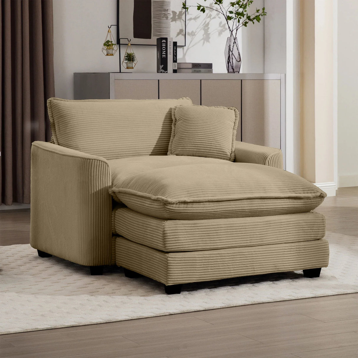 Classic Modern Comfortable Single Chair Deep Seat Sofa With Footstool - Furniture Home Direct