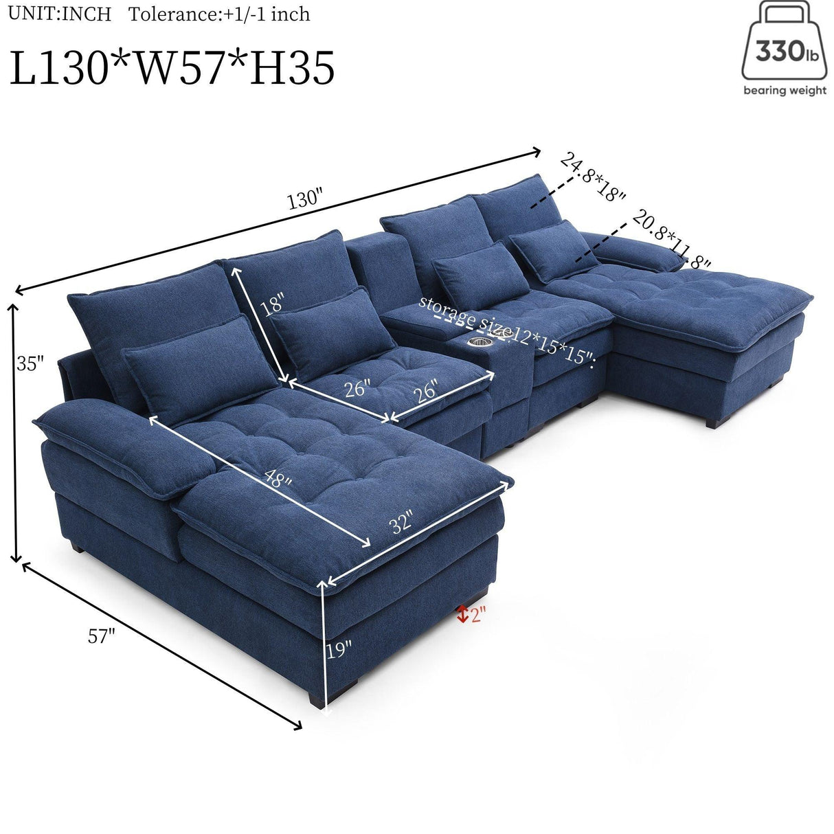 Contemporary U Shaped Sofa With Console And Cupholders - Furniture Home Direct