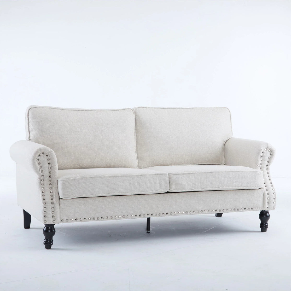 Rolled Arm Sofa With Nailhead Trim With Wooden Legs - Furniture Home Direct