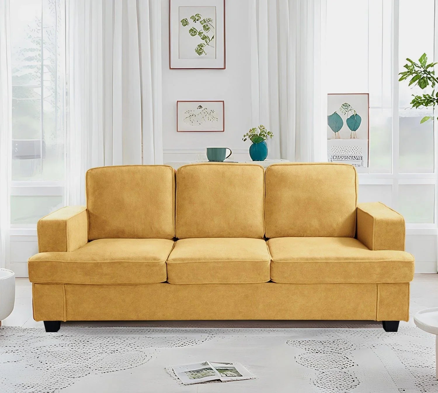 Modern Sofa, Comfortable 3 Seater Couch With Deep Seating, Loose Back Cushions, Wide Arms - Furniture Home Direct