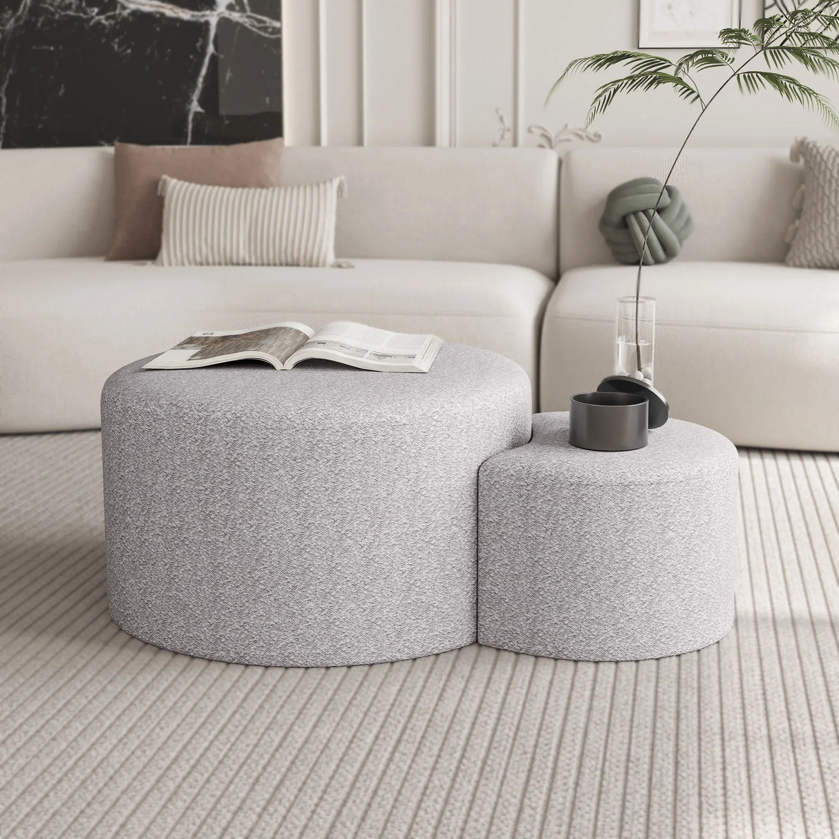 Upholstered Nesting Coffee Tables, Side Table, Footrest, Ottoman & Seat For Living Room Bedroom Entryway Office (Set of 2) - Beige - Furniture Home Direct