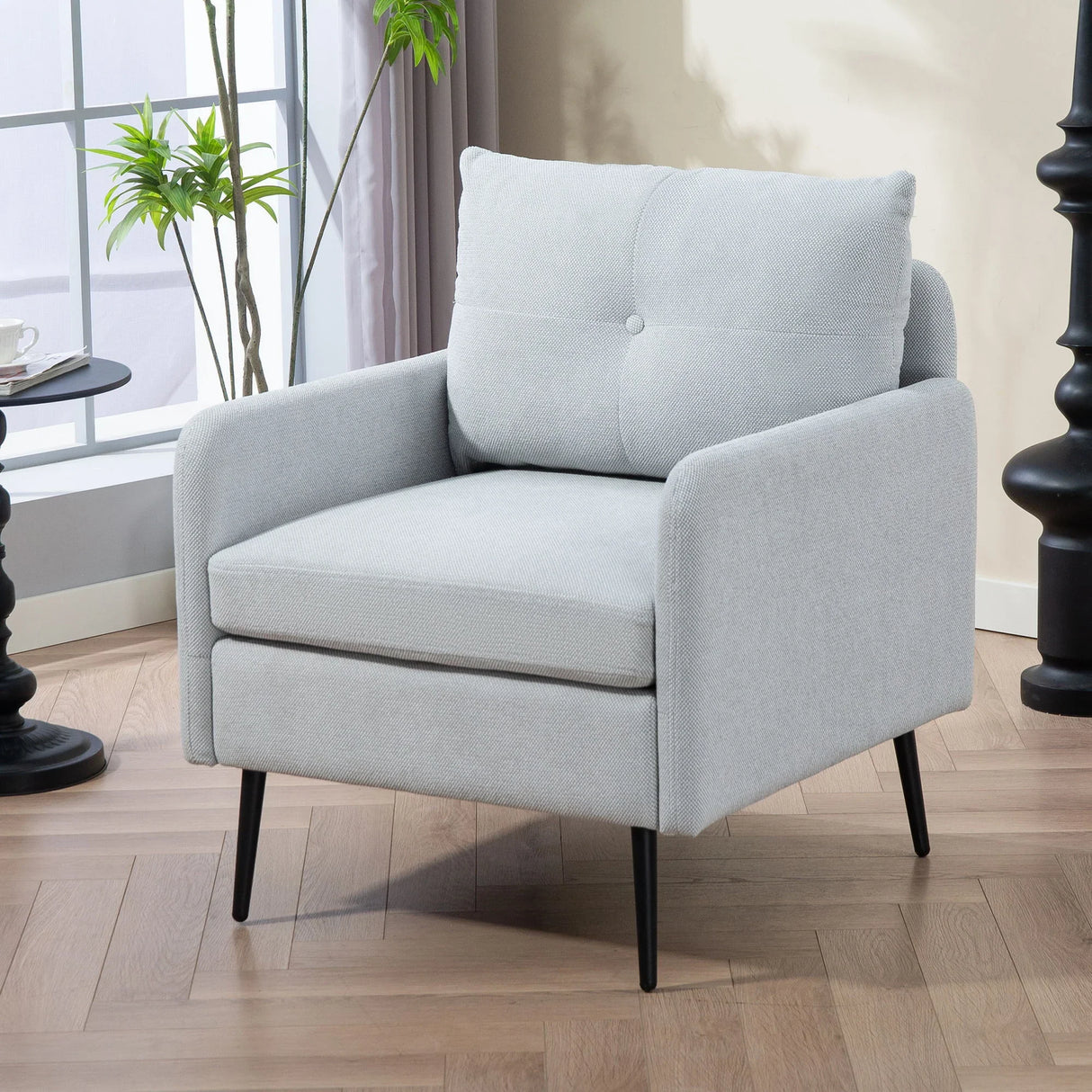 Contemporary Accent Chair With Metal Legs, Comfy Chenille Fabric Armchair - Furniture Home Direct