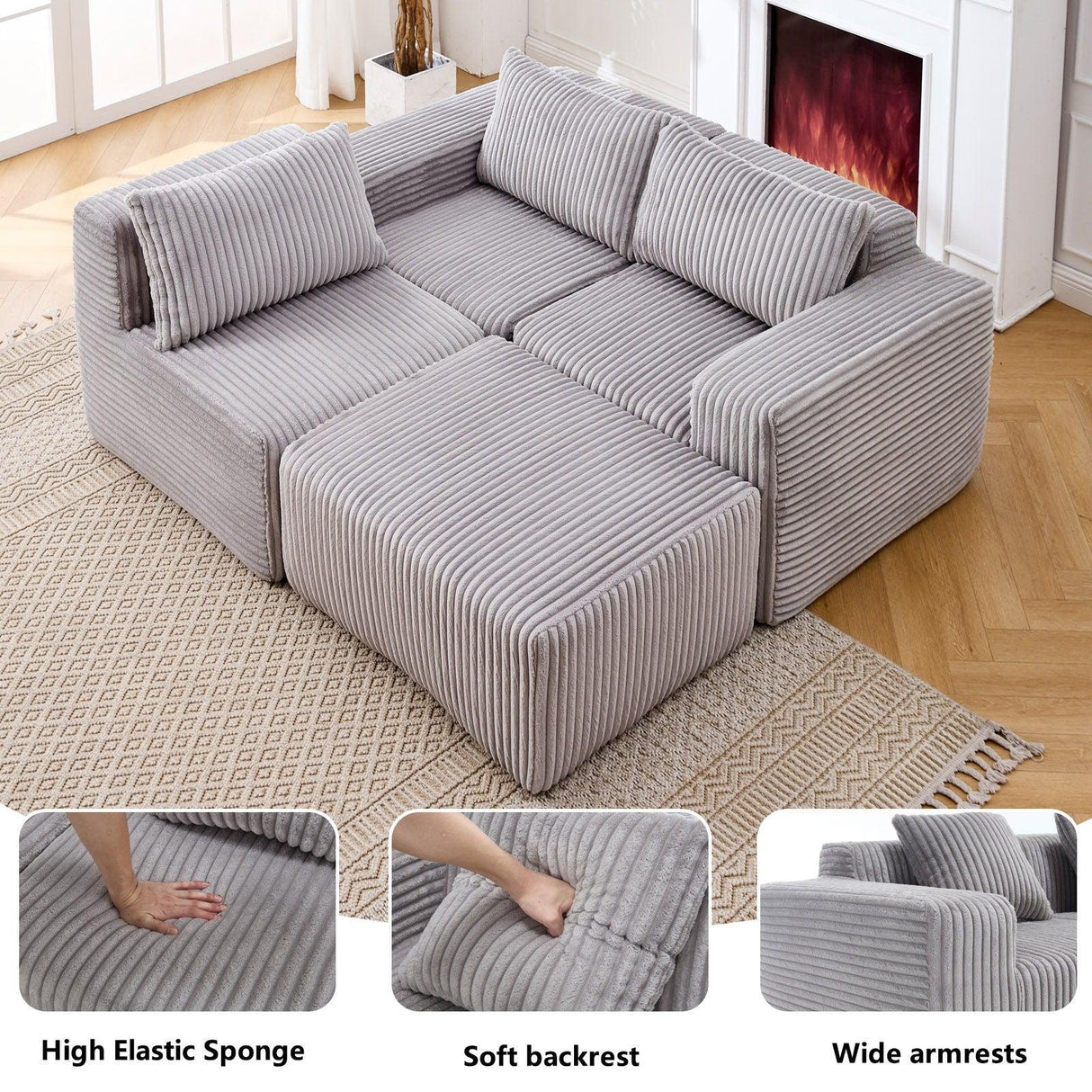 L - Shape Modern Minimalist Modular Sectional Sofa, Upholstered Cloud Couch With Deep Seats - Furniture Home Direct
