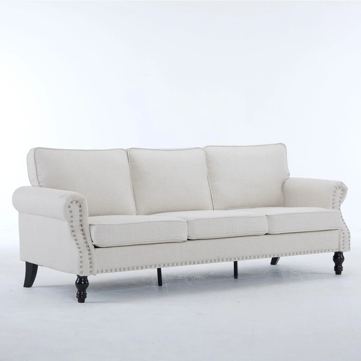 Rolled Arm Sofa With Nailhead Trim With Wooden Legs - Furniture Home Direct