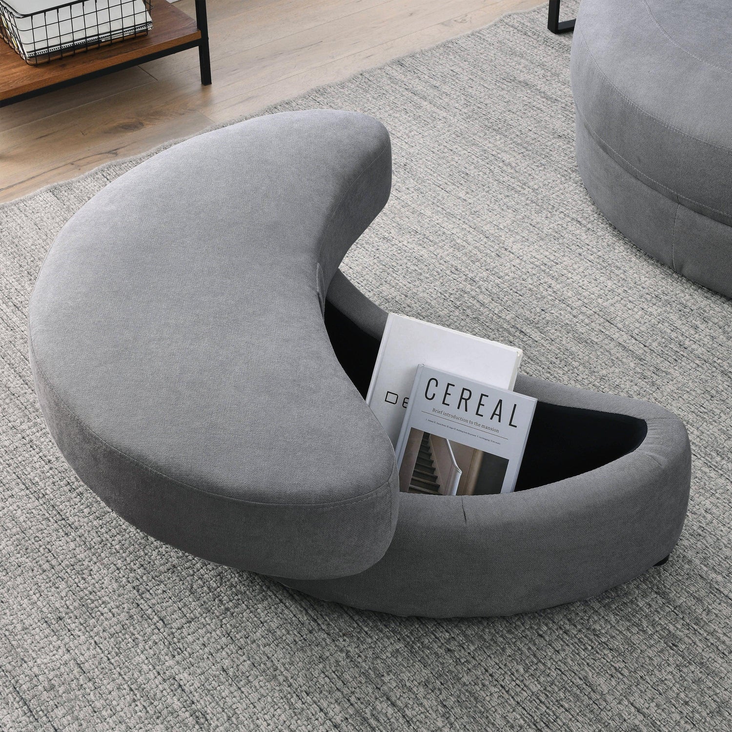Linen Barrel Swivel Chair With Storage Ottoman - Furniture Home Direct
