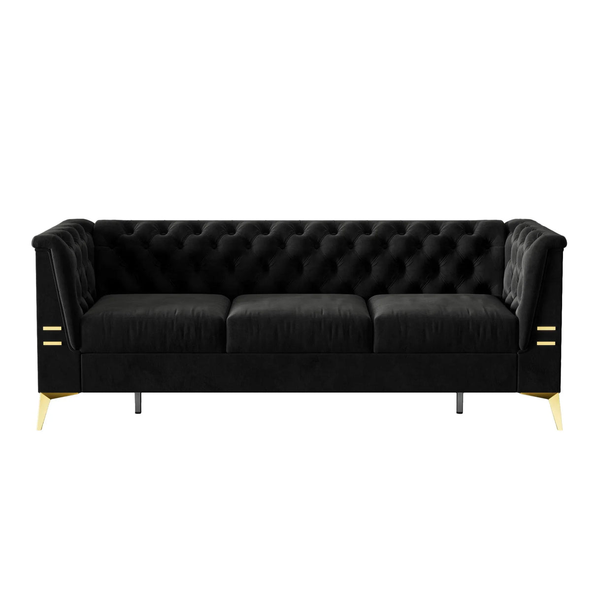 Luxurious Velvet Sofa With Gold Legs, Modern Chesterfield Design, Tufted Upholstery, 3 Seat Couch For Living Room And Office - Furniture Home Direct