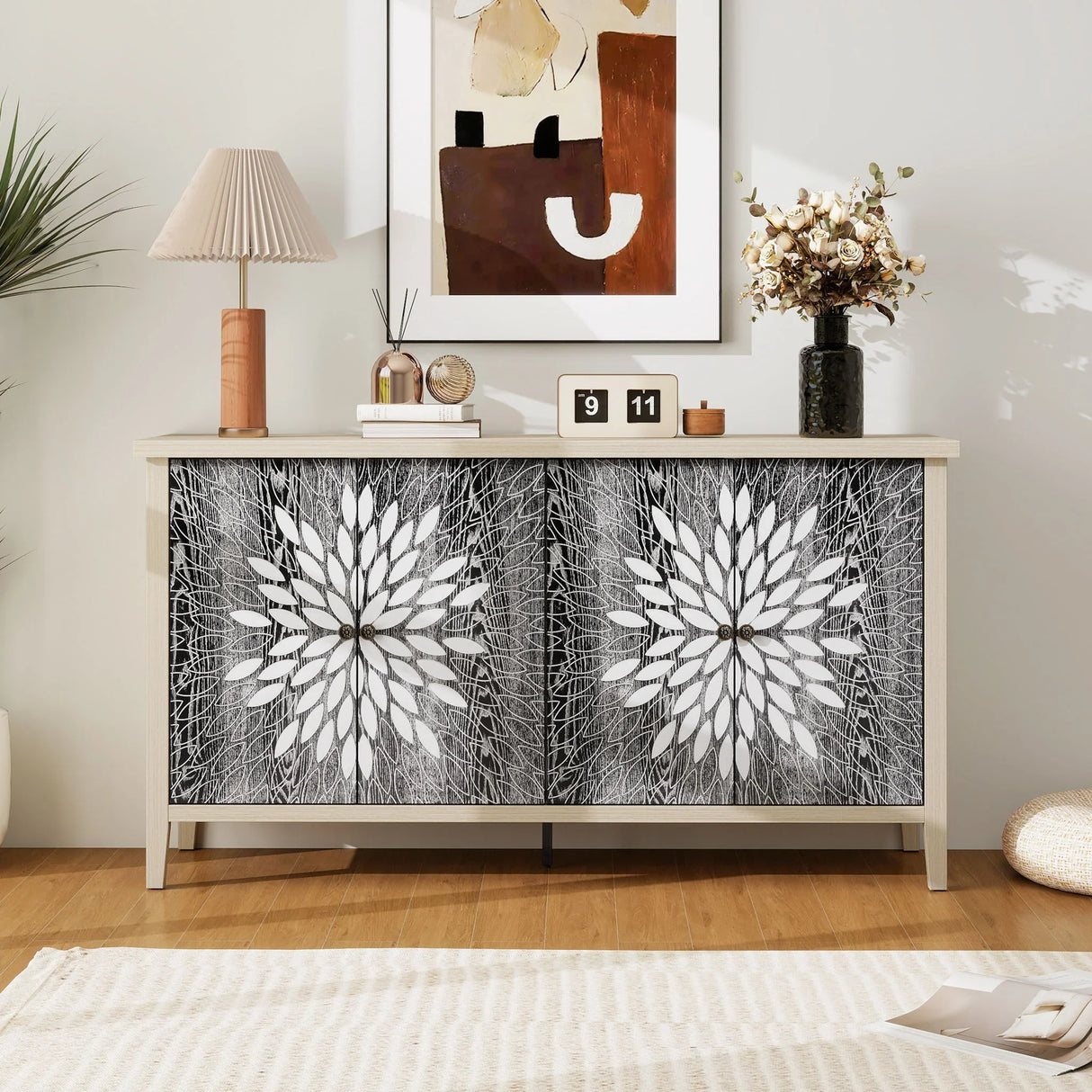 Modern Storage Cabinet With 4 Doors & Adjustable Shelves - Furniture Home Direct