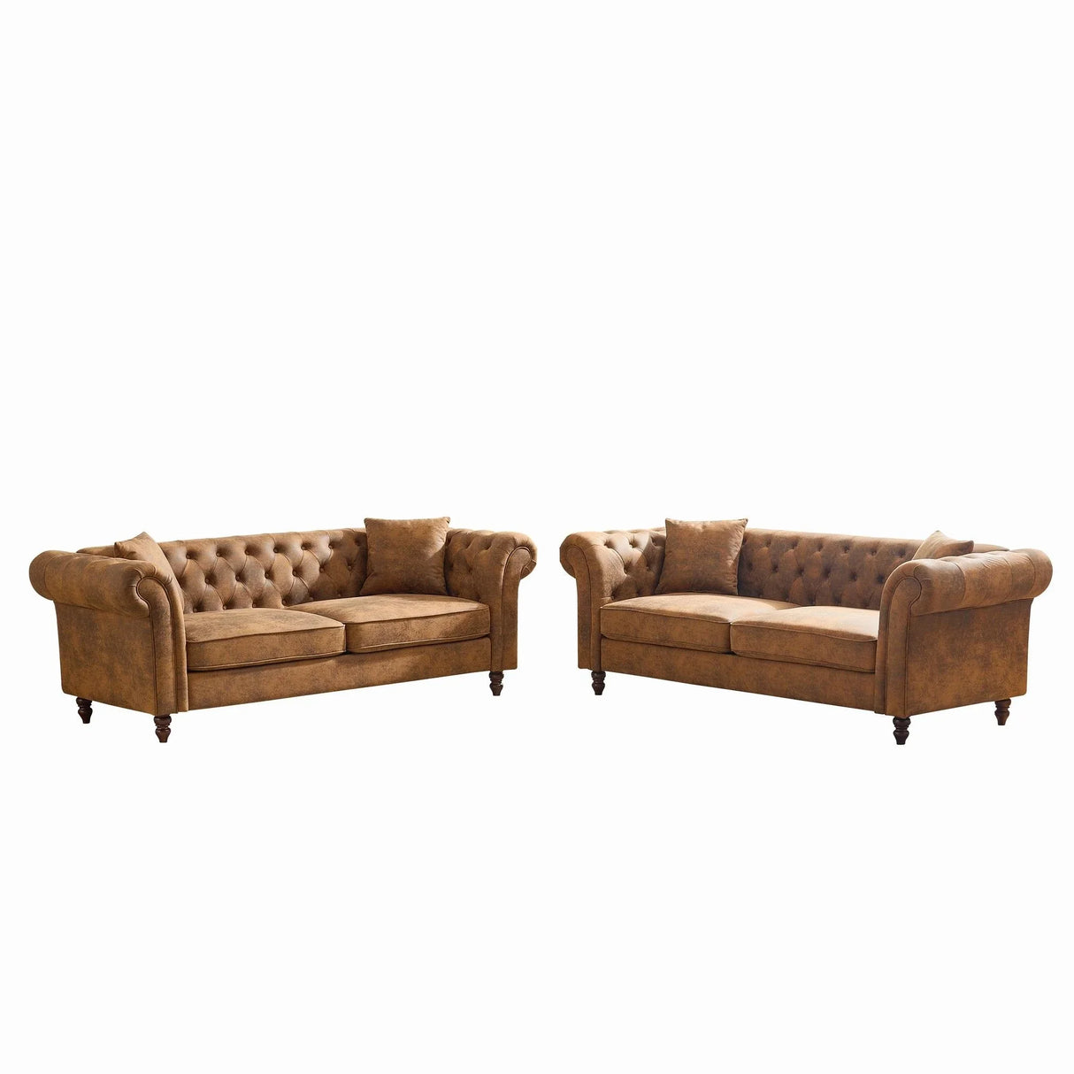 Chesterfield 3 And 3 Seater Sofa Set High Tech Fabric Roll Armrest Upholstered Couch - Furniture Home Direct