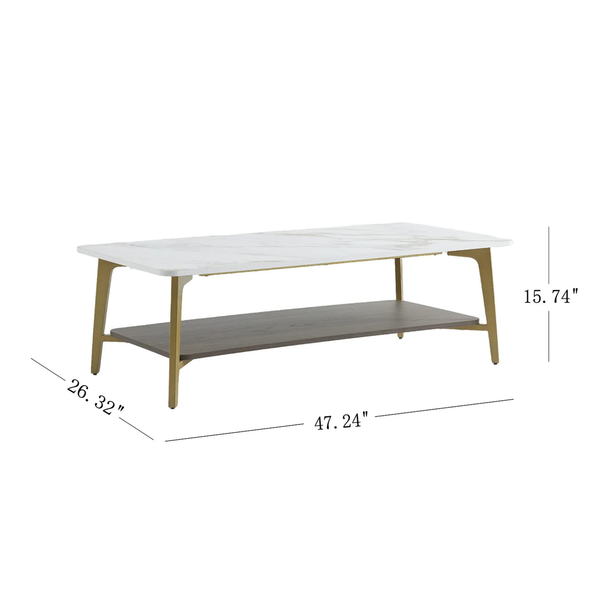 Coffee Table Rectangular Center Table For Living Room Open Space Side Table With Metal Frame - Golden / White - Furniture Home Direct