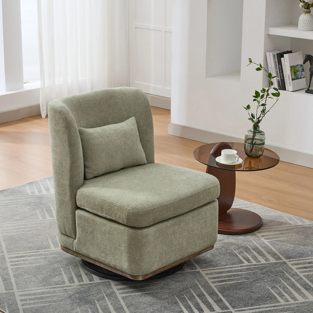 Wide Modern Chenille Cushioned Armless Metal Base 360° Swivel Chair With Pillow - Furniture Home Direct