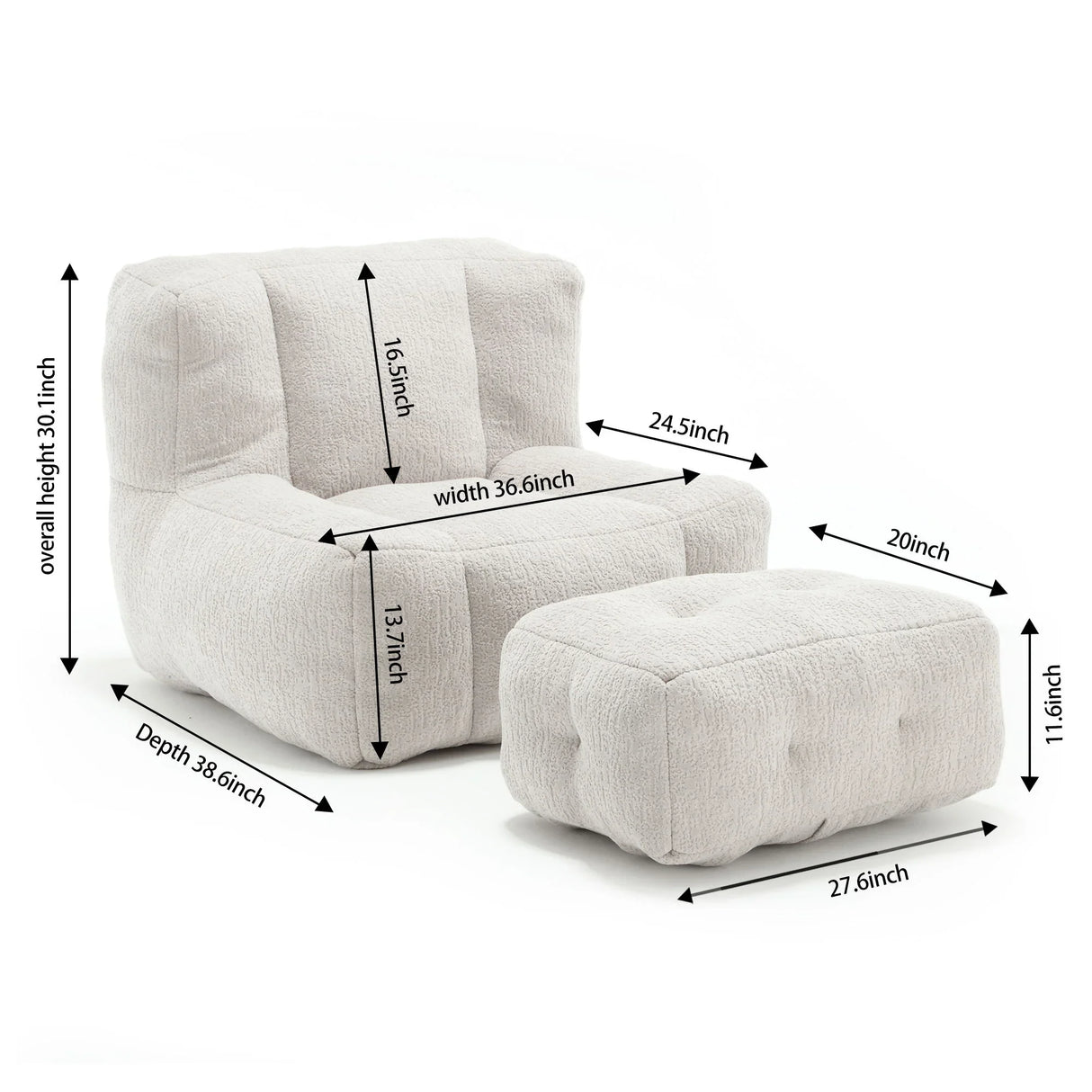 Modern Indoor Fluffy Bean Bag Chair With Memory Foam And Ottoman, Super Soft - Furniture Home Direct