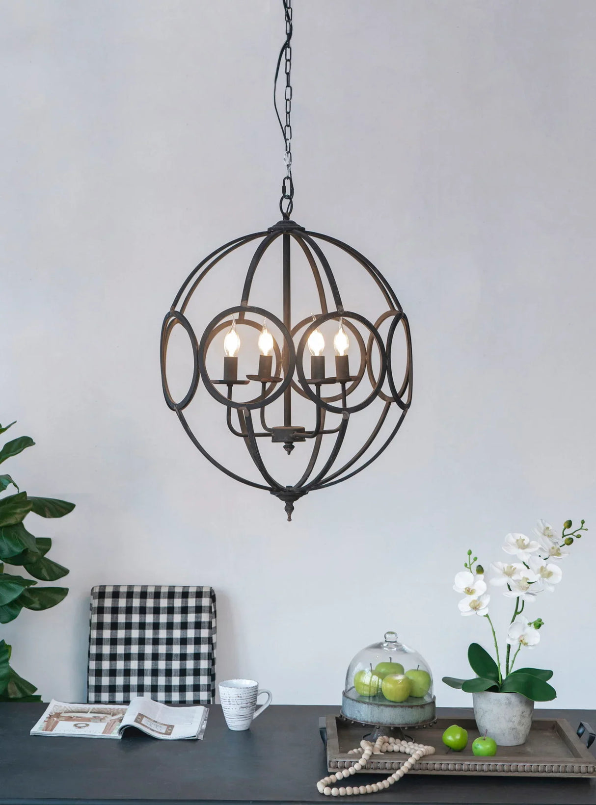 4 Light Metal Chandelier, Hanging Light Fixture With Adjustable Chain For Kitchen, Bulb Not Included - Black - Furniture Home Direct