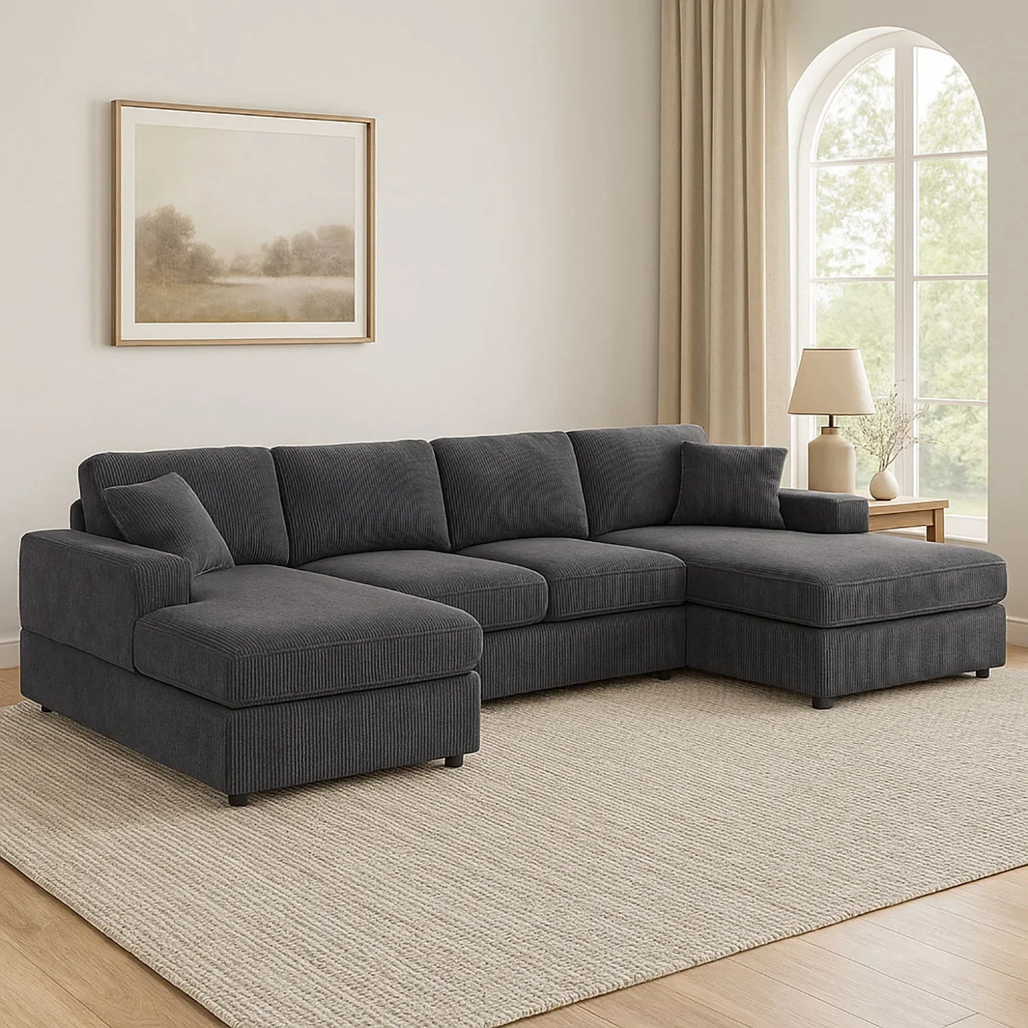 3 Piece Corduroy Double Chaise Sectional Sofa - Furniture Home Direct