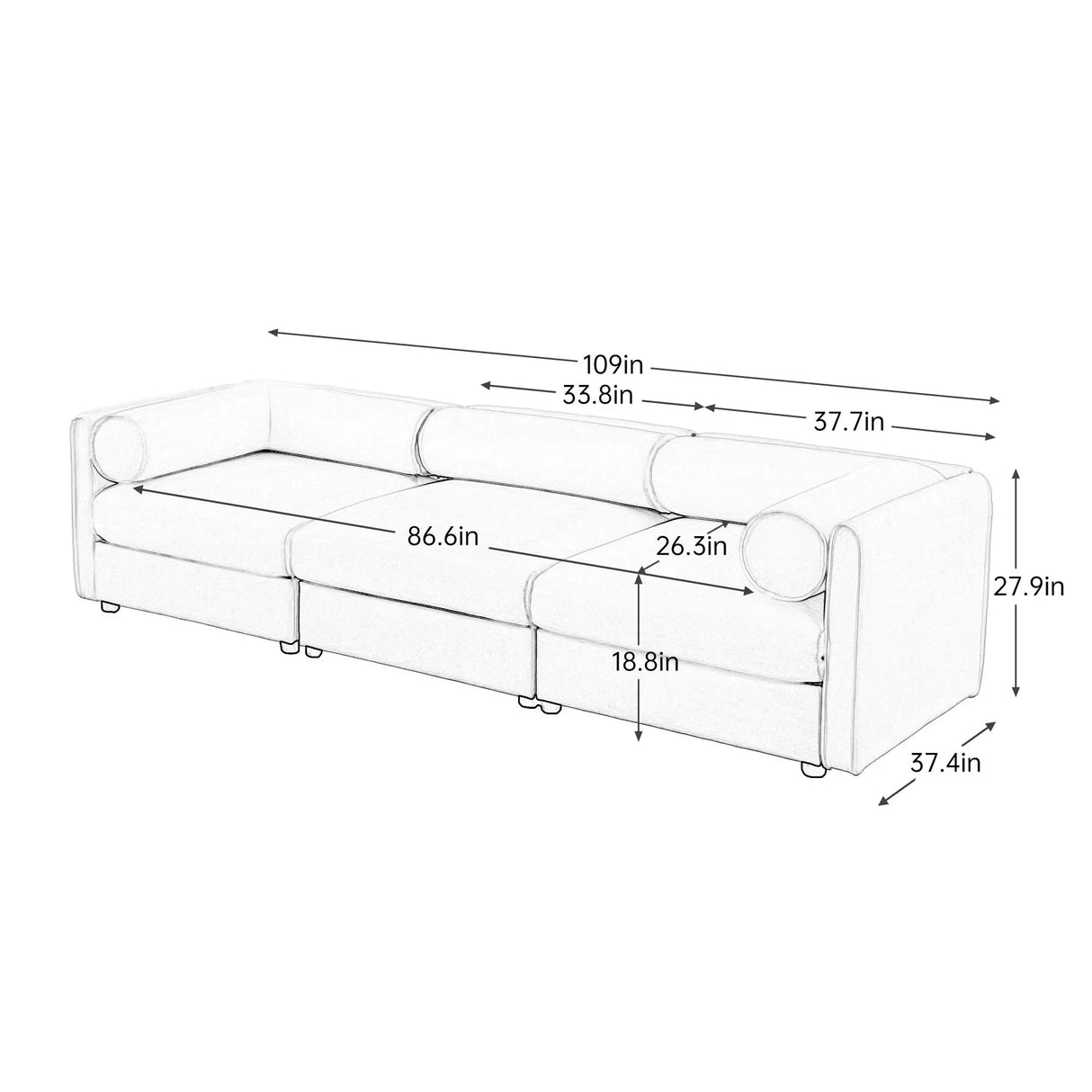 Stylish Chenille Sofa With Storage Seat And Cylindrical Backrest - Furniture Home Direct