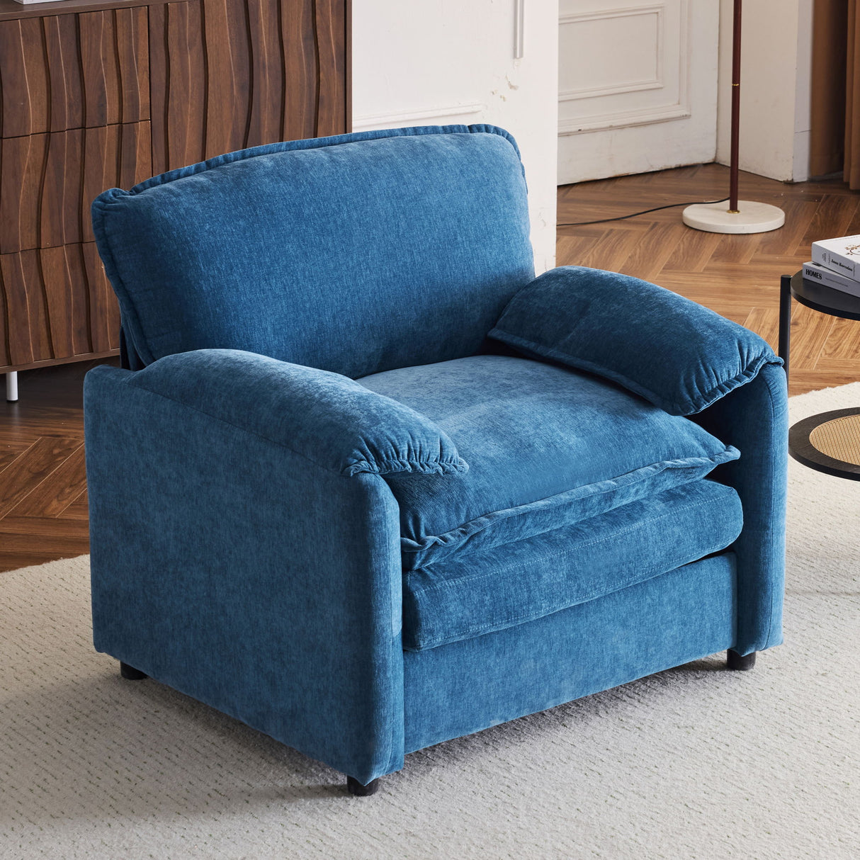 Oversized Reading Armchair With Thick Cushions, High Back Support