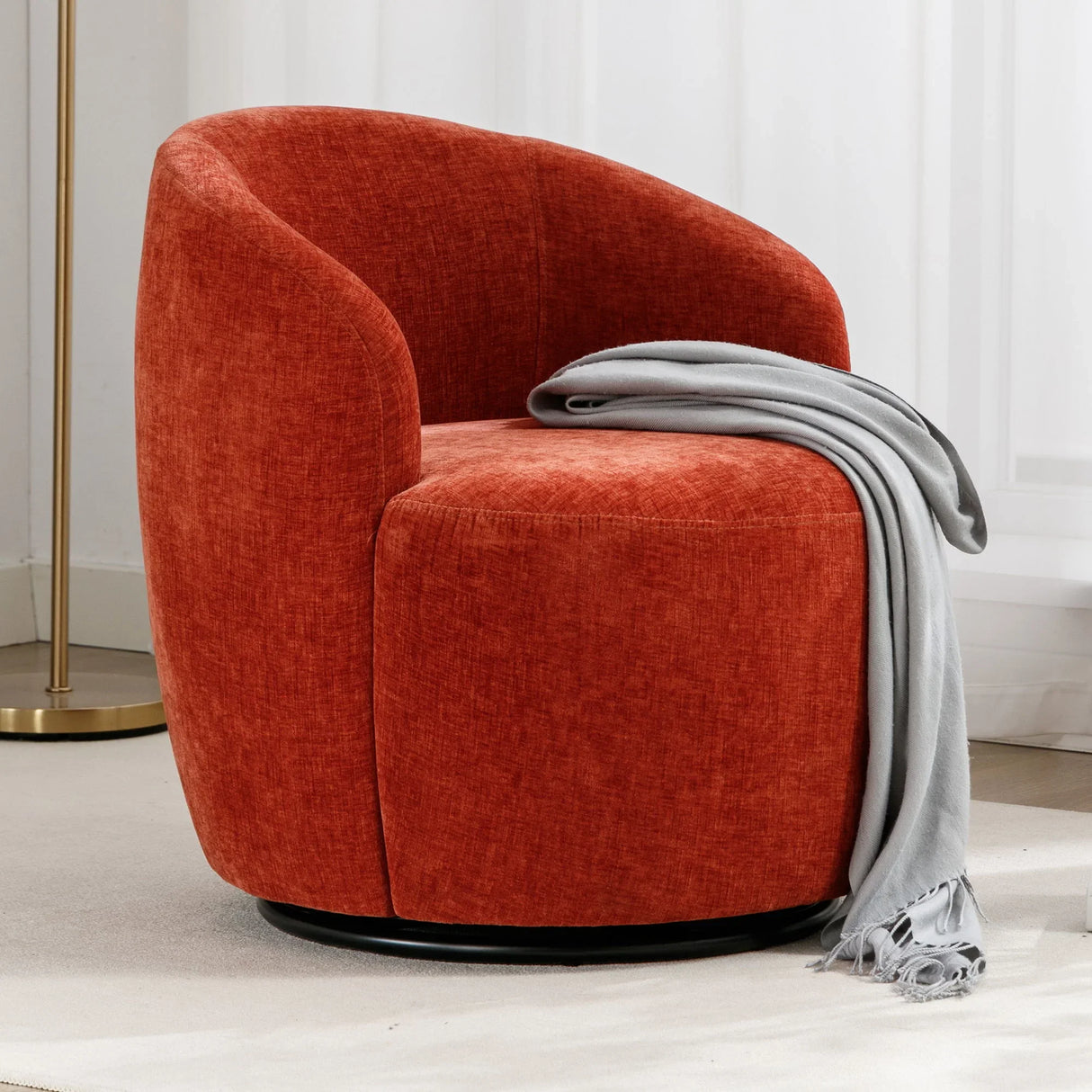 Chenille Fabric Swivel Accent Armchair Barrel Chair With Powder Coating Metal Ring - Furniture Home Direct