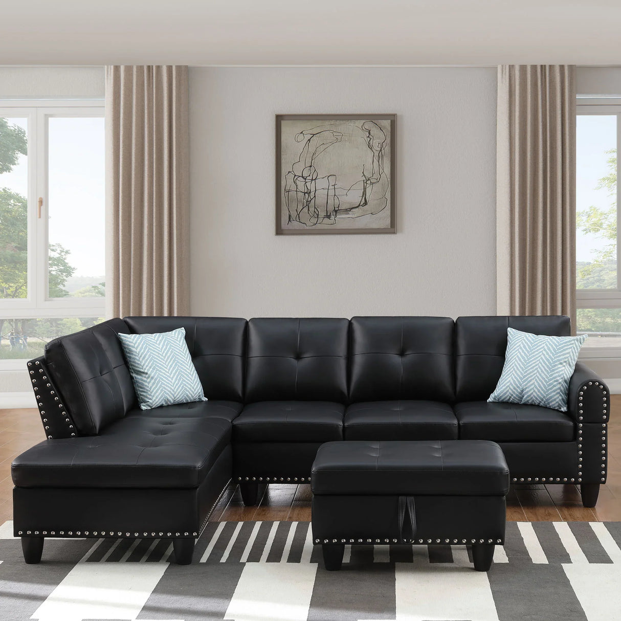 Irine - Faux Leather Sectional Sofa With Ottoman - Furniture Home Direct