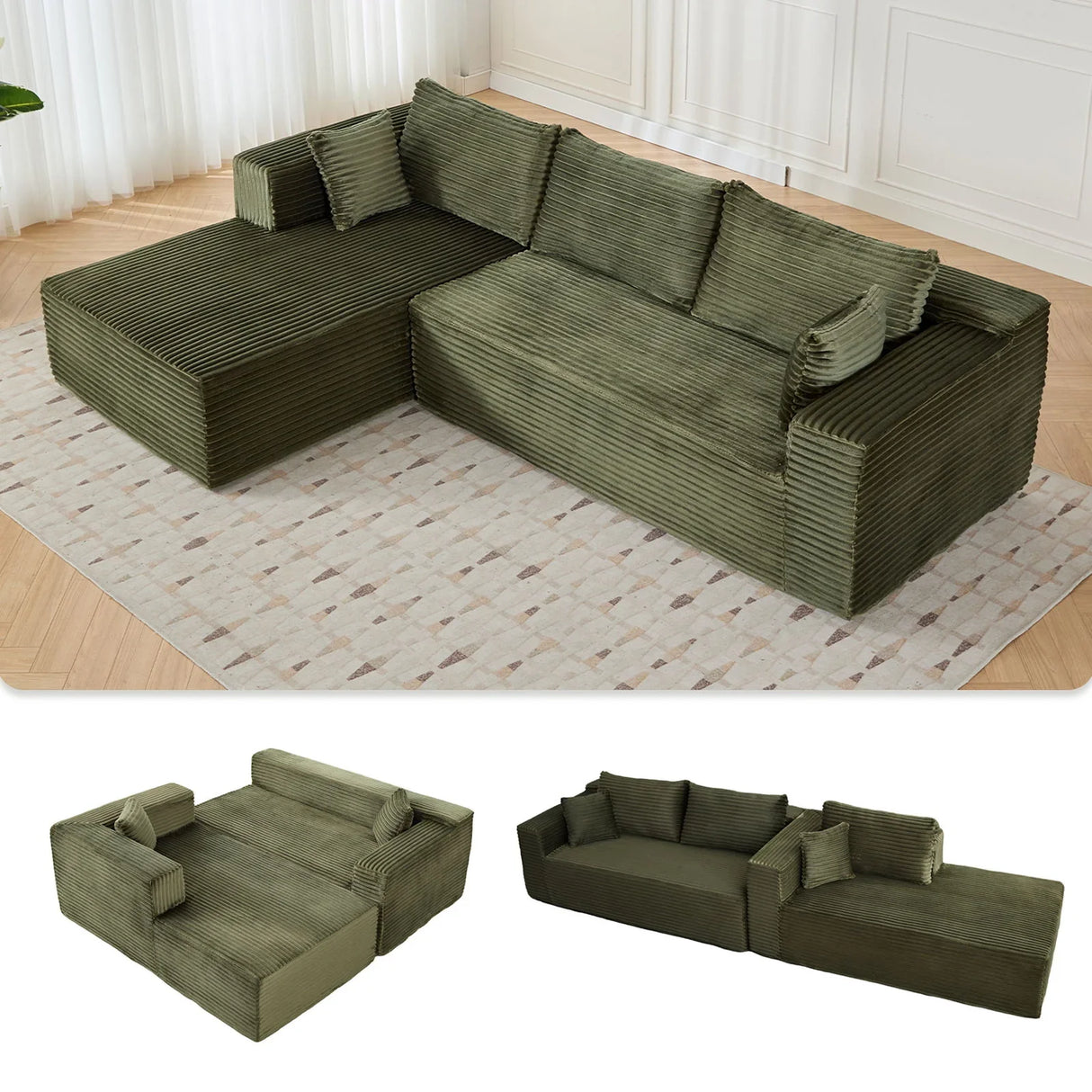 Compression Sectional Couch With Comfy Chaise, Boneless L Shape Sofa With Deep Seat - Furniture Home Direct