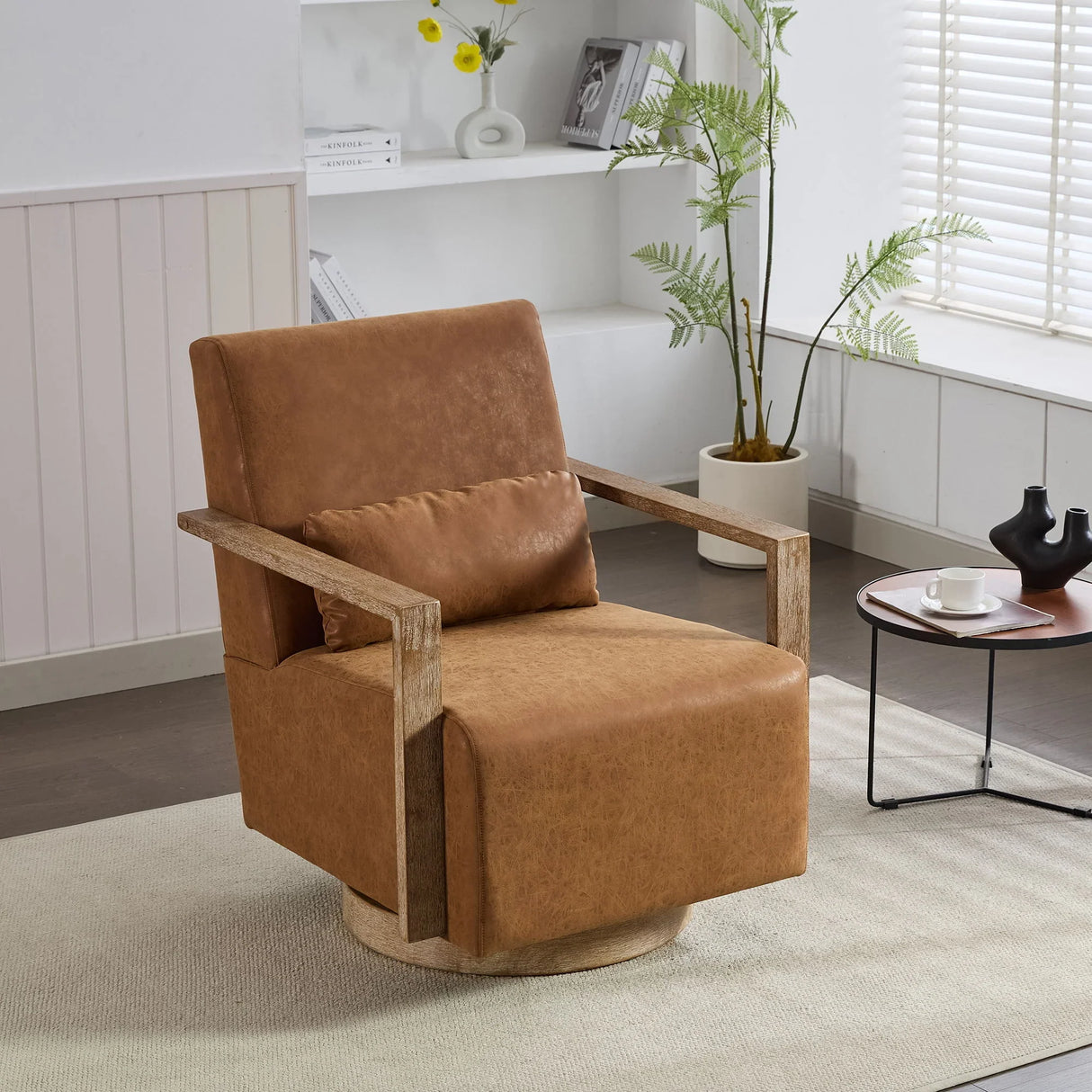 Swivel Modern Upholstered Accent Chair With Armrests - Furniture Home Direct