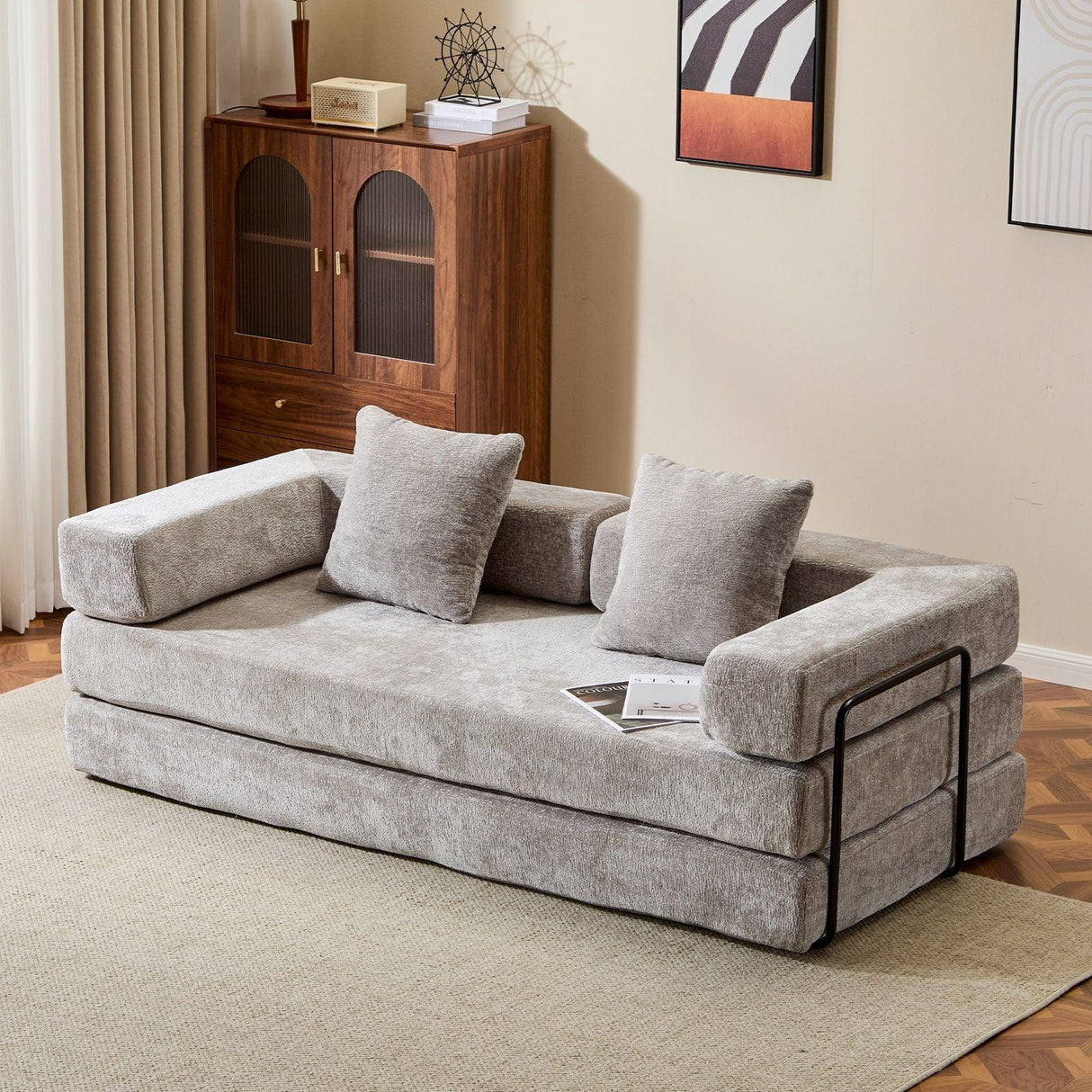 Convertible Floor Sofa Bed With Pillow Back Support Armrest - Furniture Home Direct