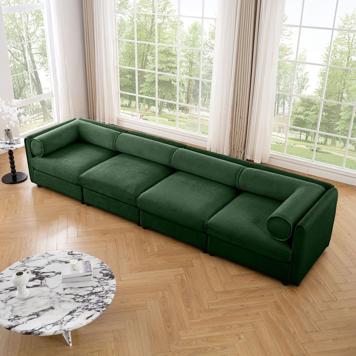 Stylish Chenille Sofa With Storage Seat And Cylindrical Backrest - Furniture Home Direct
