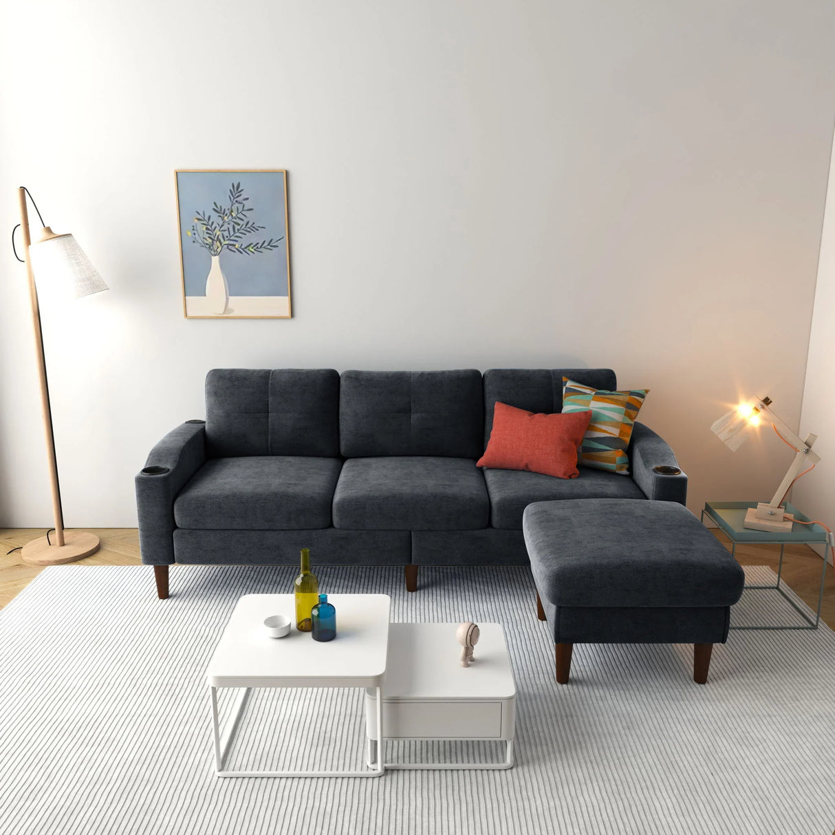 3 Seater Convertible Combination L Shaped Sofa With Footstools With Storage - Furniture Home Direct