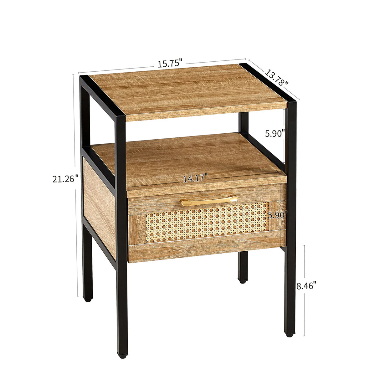 Rattan End Table With Drawer, Modern Nightstand, Metal Legs, Side Table For Living Room, Bedroom - Furniture Home Direct