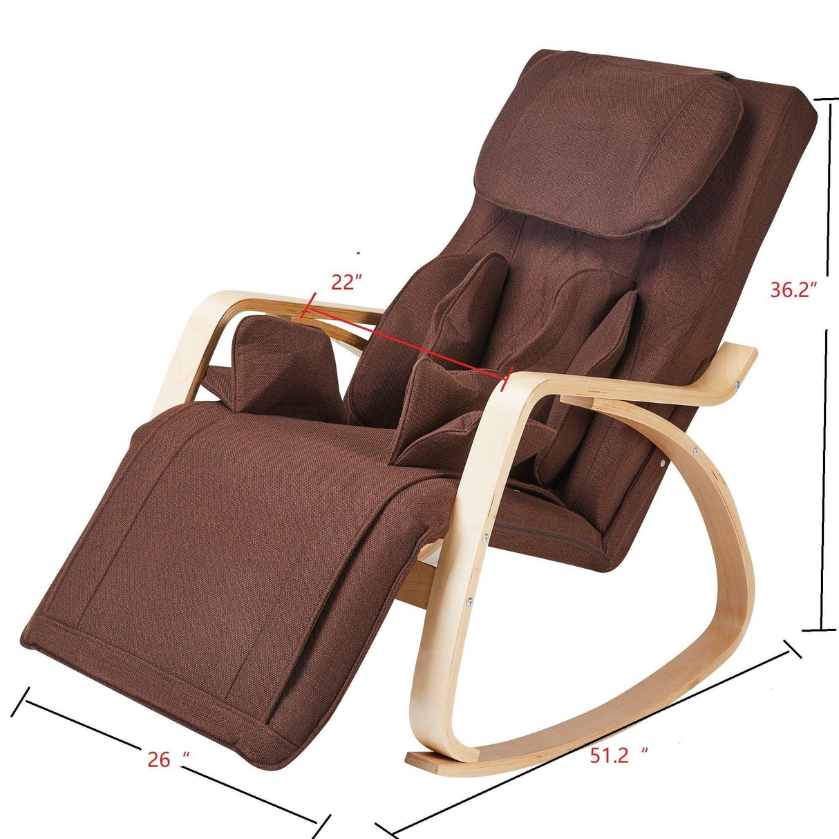 Comfortable Relax Rocking Chair With Full Massage Function Cotton Fabric Air Pressure - Brown - Furniture Home Direct