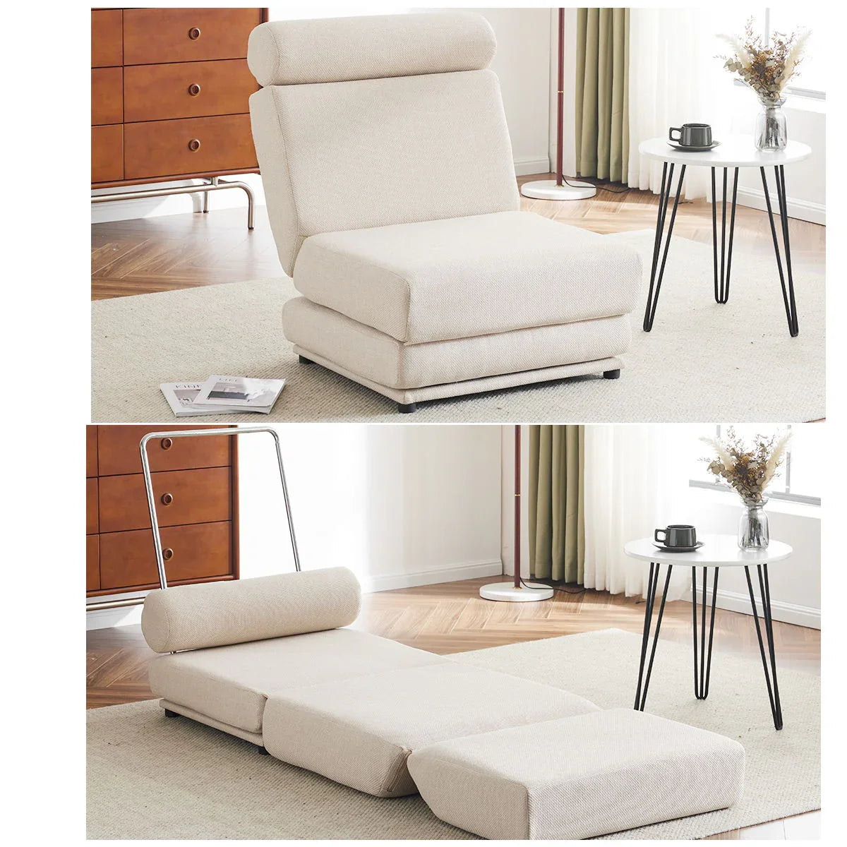 Foldable Single Chair Sofa Bed With Pillow, Easy To Store, Breathable And Wearable Linen - Furniture Home Direct
