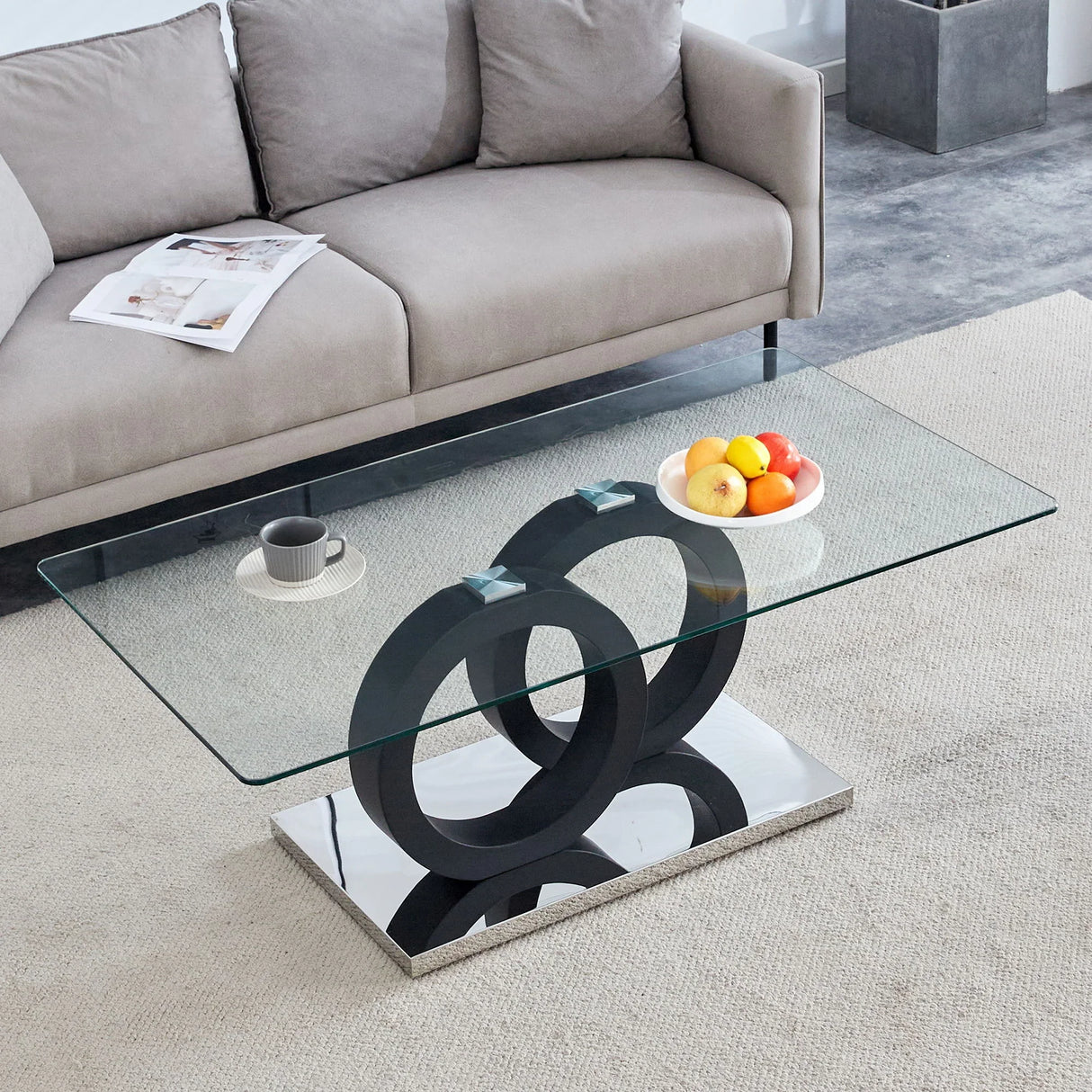 Contemporary Style Glass Top Coffee Table - Furniture Home Direct