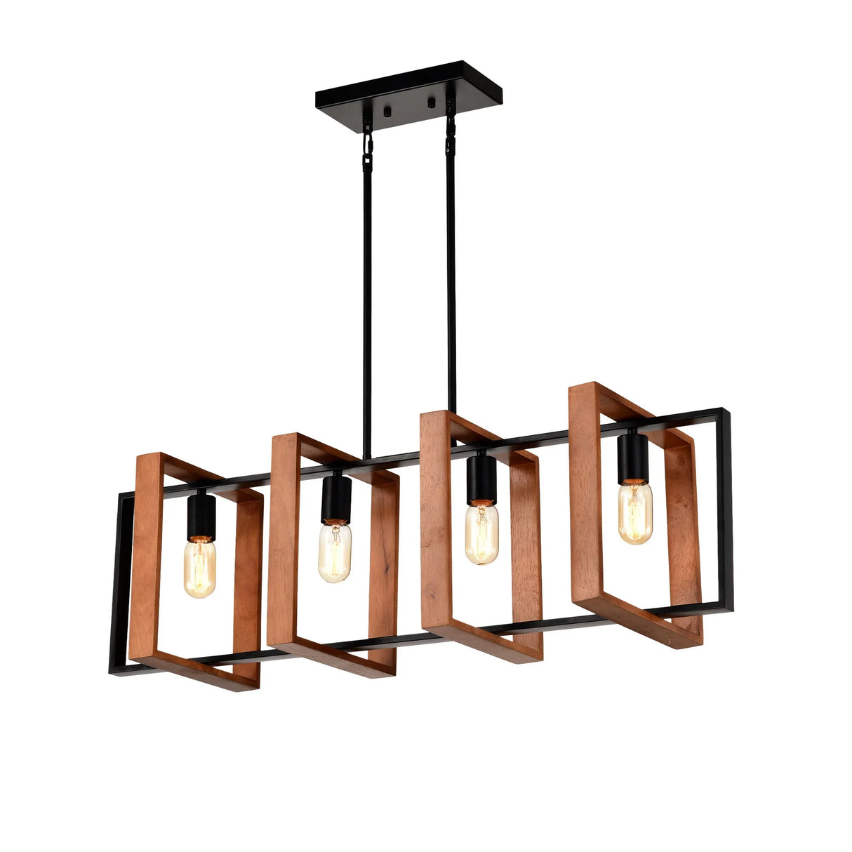 4 Light Kitchen Island Lights Pendant Light Farmhouse Dining Room Light Fixture, Rectangular Chandelier, 36" Hanging Lighting For Living Room, Conference Room, Home Office - Matte Black - Furniture Home Direct