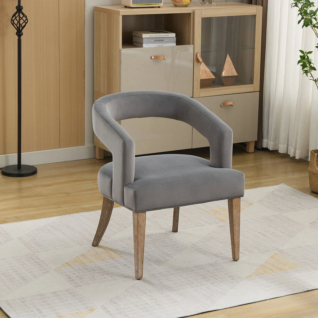 Wide Modern Barrel Open Back Upholstered Accent Chair With Weathered Solid Wood Legs - Furniture Home Direct