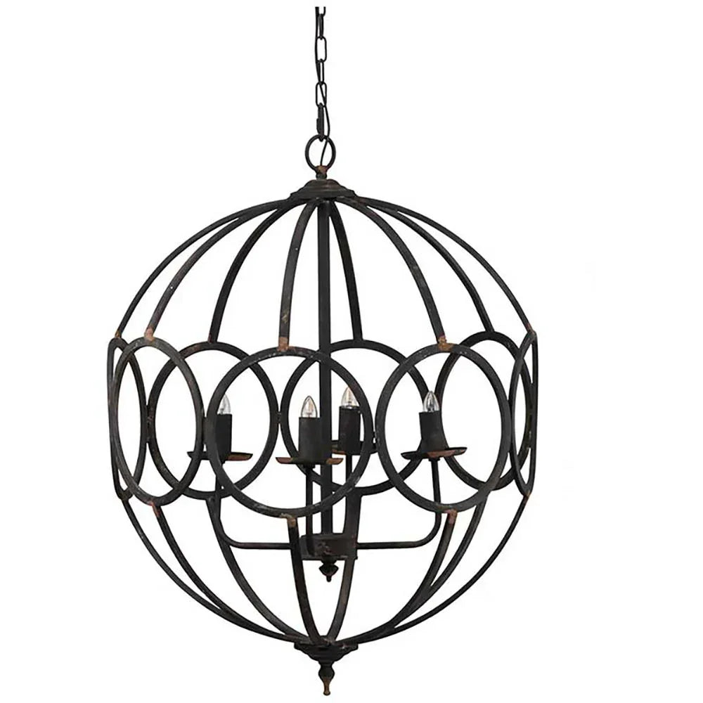 4 Light Metal Chandelier, Hanging Light Fixture With Adjustable Chain For Kitchen, Bulb Not Included - Black - Furniture Home Direct