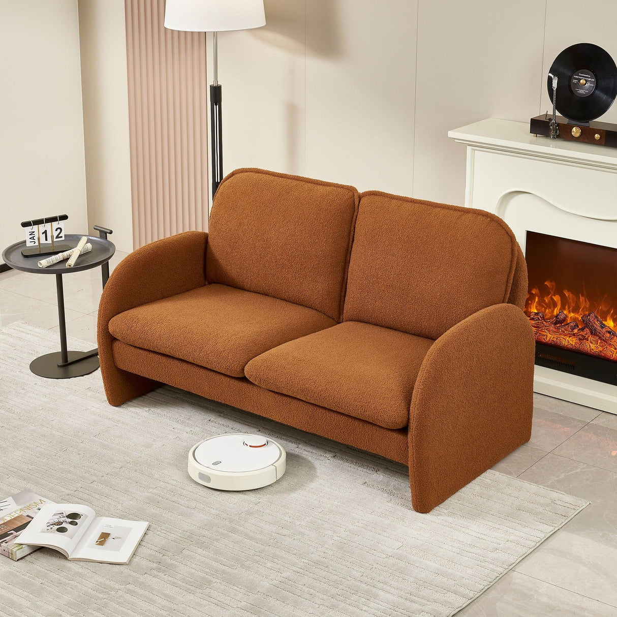 Loveseat Sofa Small Couch For Living Room, Sherpa Fabric Upholstered Loveseat Sofa Couch, Small Loveseat Sofa For Apartment, Bedroom - Furniture Home Direct