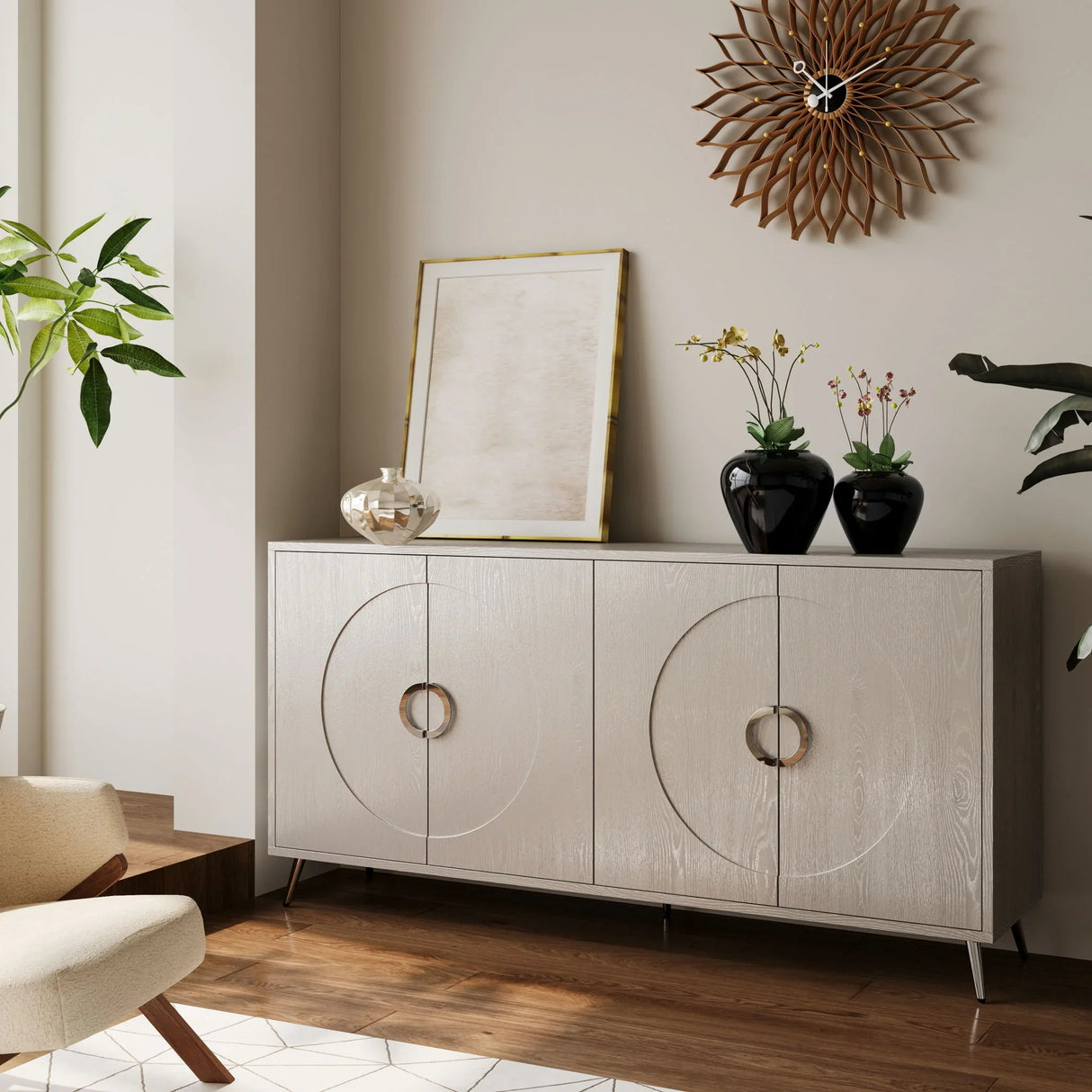 Modern Lacquered 4 Door Wooden Cabinet Sideboard Buffet Server Cabinet Storage Cabinet, For Living Room, Entryway, Hallway, Office, Kitchen And Dining Room - Furniture Home Direct