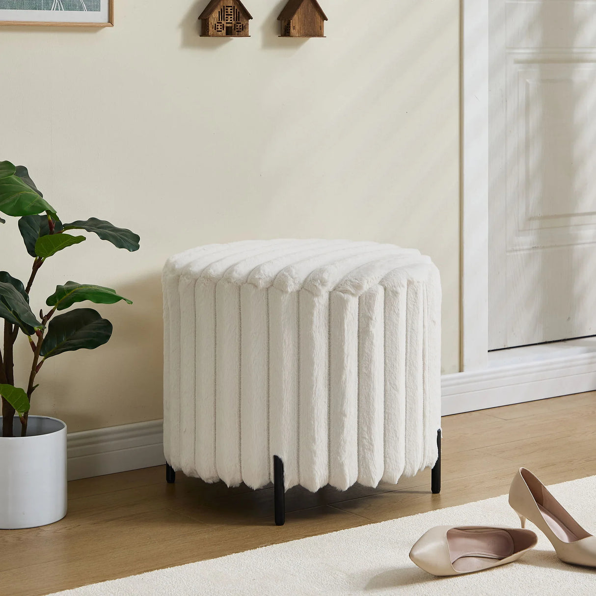 Wide Upholstered Round Pouf Ottoman Foot Rest - Furniture Home Direct