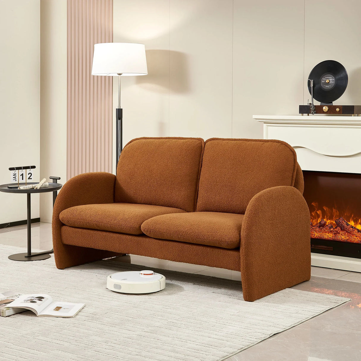 Loveseat Sofa Small Couch For Living Room, Sherpa Fabric Upholstered Loveseat Sofa Couch, Small Loveseat Sofa For Apartment, Bedroom - Furniture Home Direct