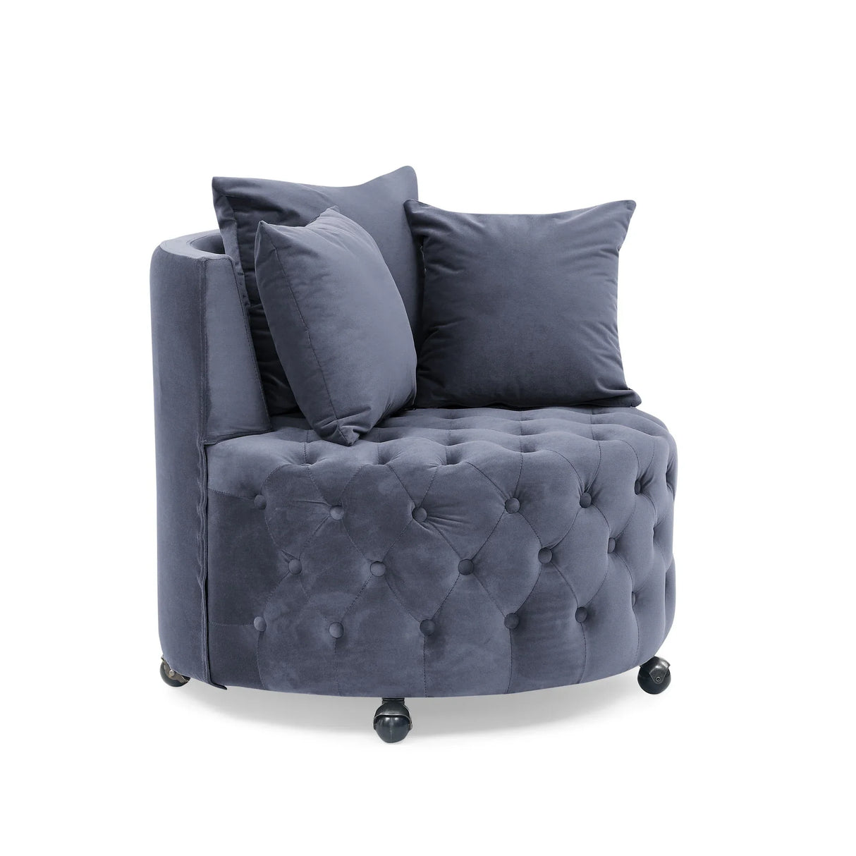 Modern Upholstered Swivel Chair With Button Tufted Design And Movable Wheels - Furniture Home Direct