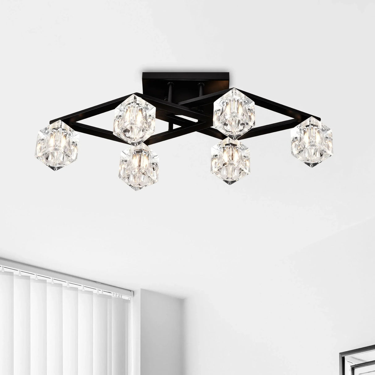 6 Light Crystal Ceiling Light For Dining Room, Modern Ceiling Lamp With Light Fixture For Entryway, Lobby, Kitchen, Bedroom, Living Room, Conference Room, (6*G9 Bulbs Included) - Furniture Home Direct