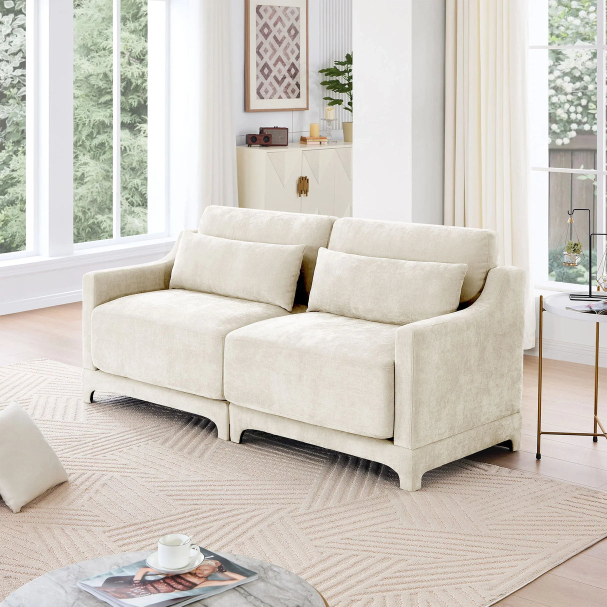 Elegant Sofa With Ergonomic Design And Lumbar Pillows - Furniture Home Direct