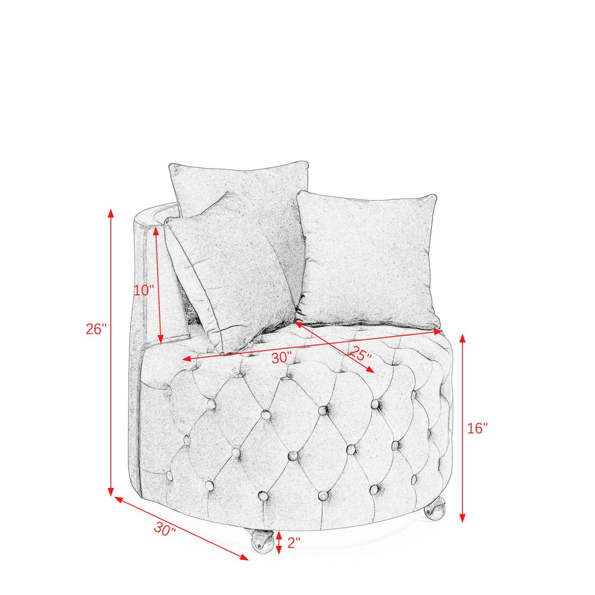 Modern Upholstered Swivel Chair With Button Tufted Design And Movable Wheels - Furniture Home Direct