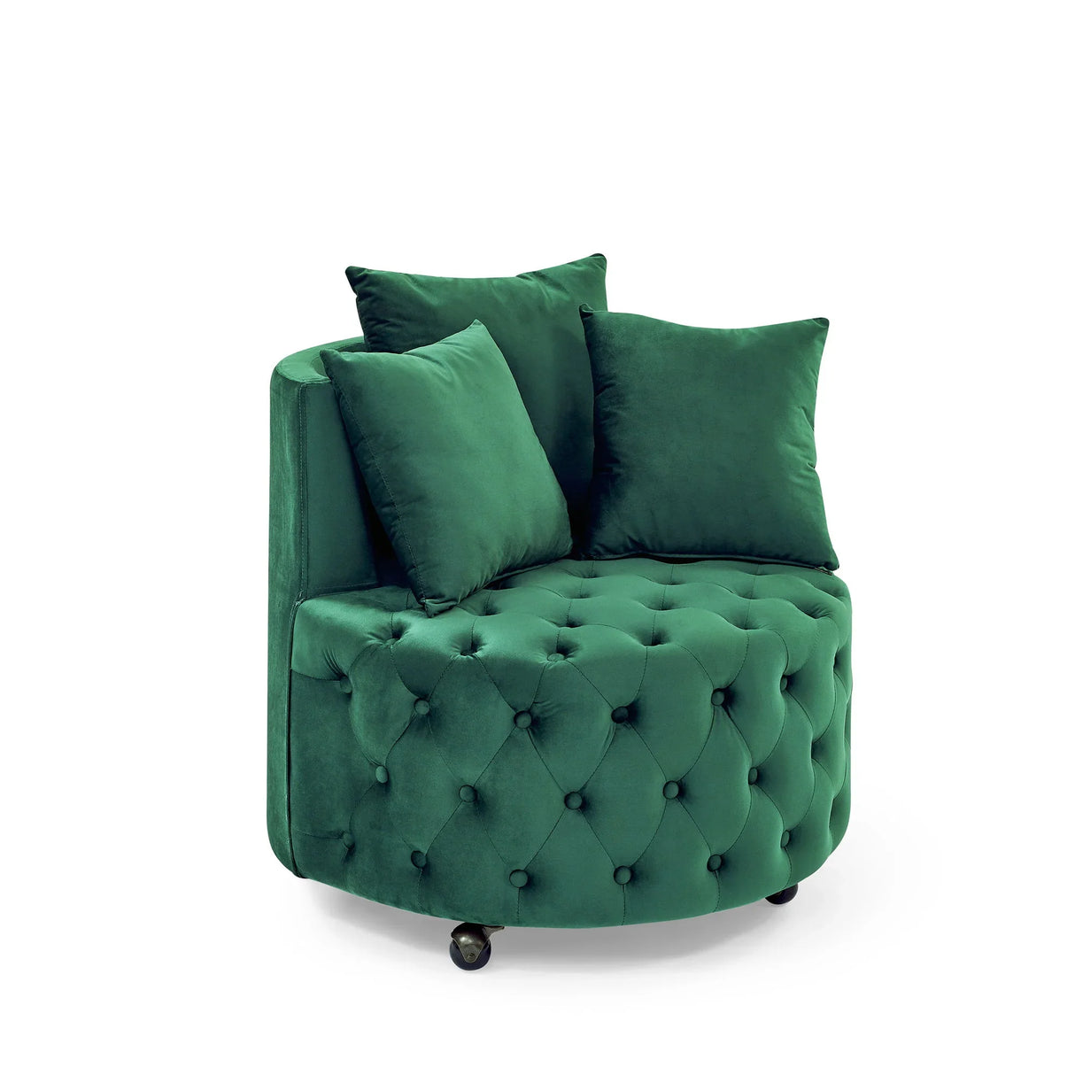 Modern Upholstered Swivel Chair With Button Tufted Design And Movable Wheels - Furniture Home Direct